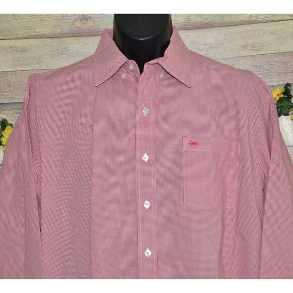 Texas Standard Red Micro Check Men's Dress Shirt Size L Cotton Western Button Up - Picture 2 of 11